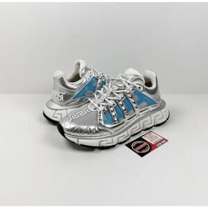 Size 40EU/7US - Versace Trigreca Silver Blue Sneakers NEW!